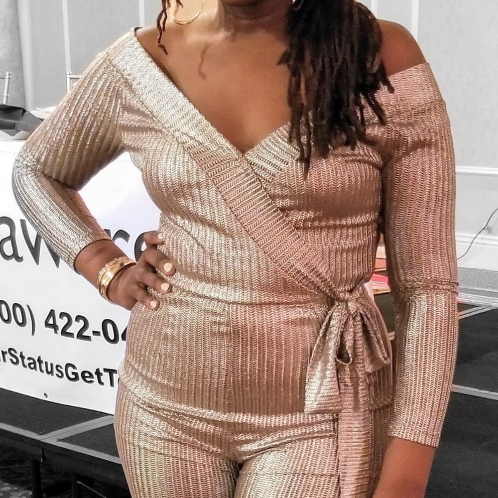 Off the Shoulder Metallic Jumpsuit